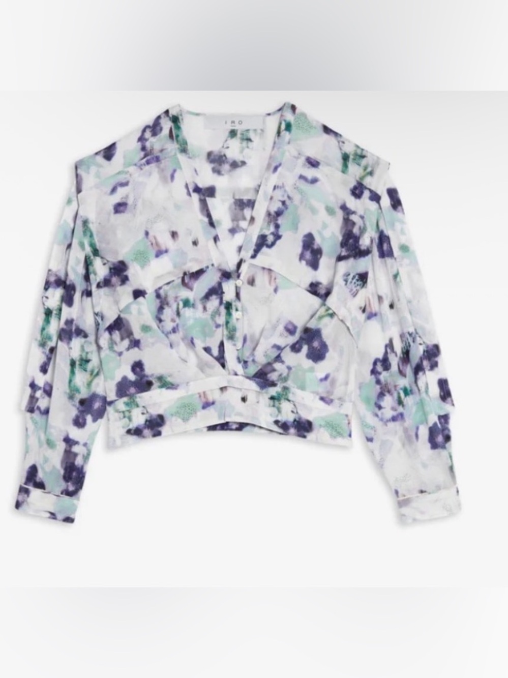 NWT IRO Floral Tie-Front Crop Blouse in Mint & Purple
